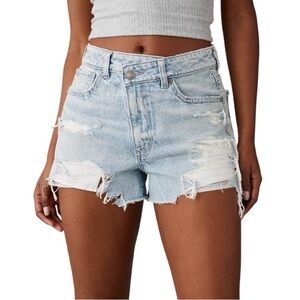 American Eagle High Rise Strigid Curvy Denim Mom Short Ripped Faded Light Size 2